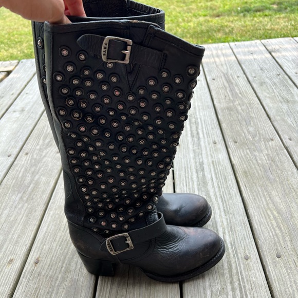 Frye Vera Disc Black Studded Heeled Boots - Picture 3 of 6